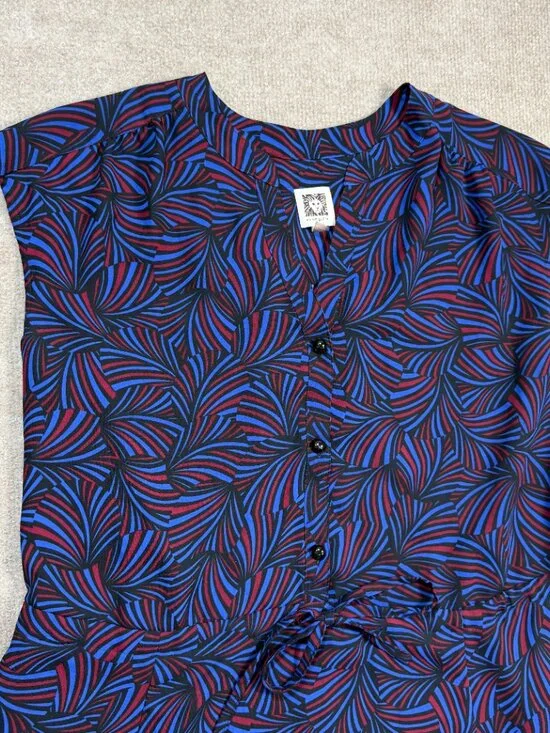 Anne Klein Geometric Print Sleeveless Shirt Dress Medium Blue Red - Picture 5 of 11